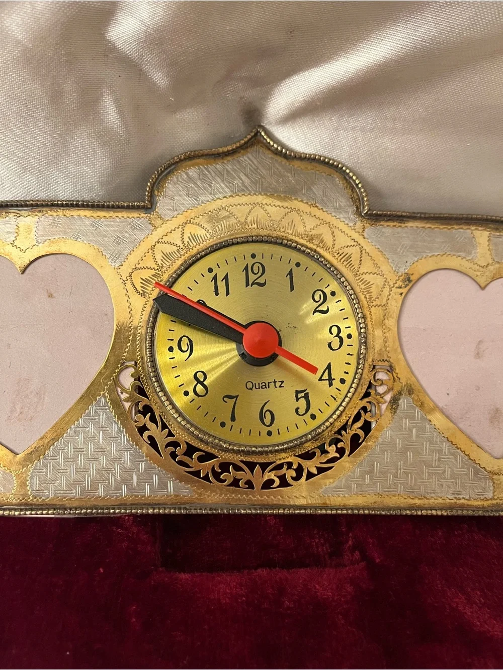 Vintage Gold and Silver Heart Frame Quartz Clock